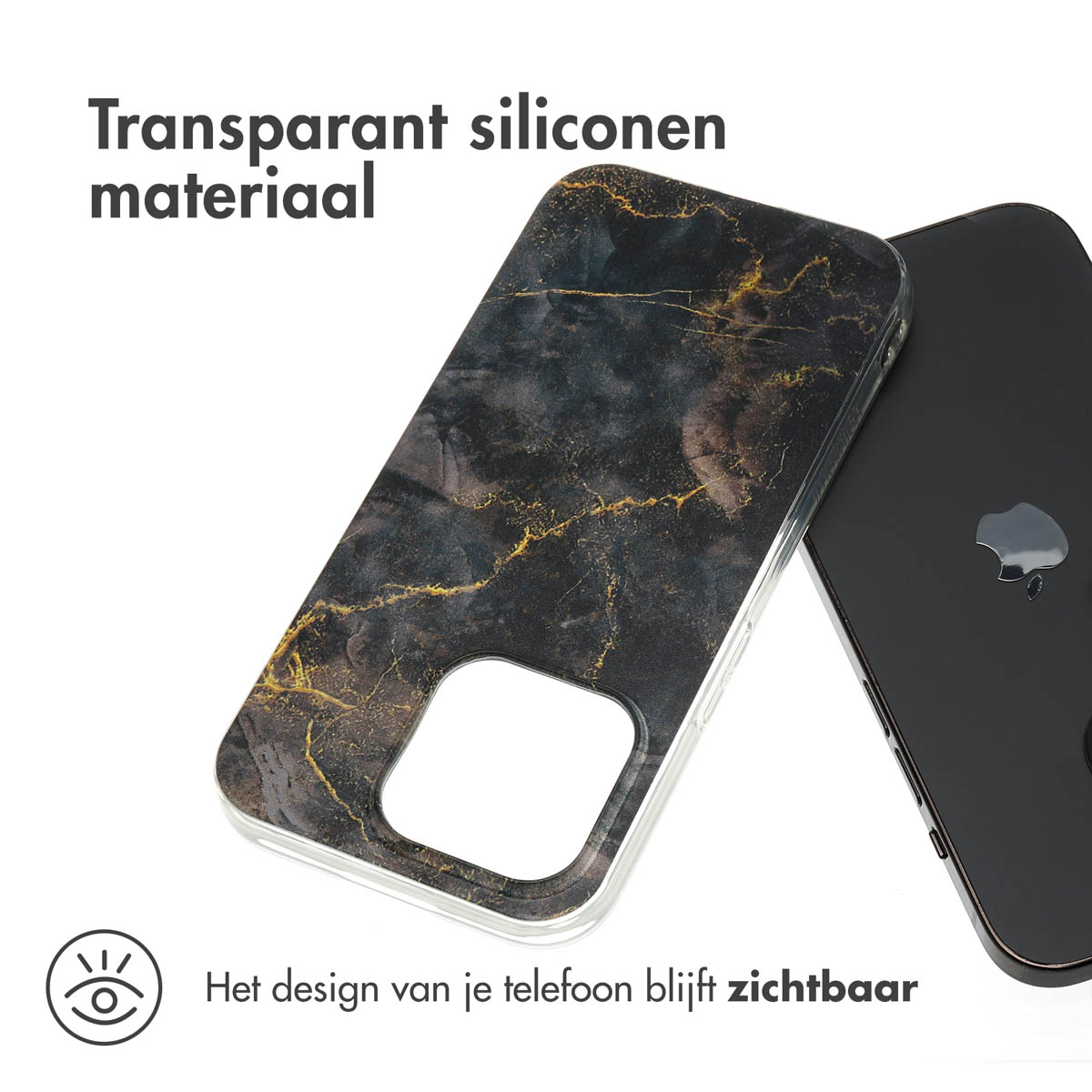 Coque noire marbre veines dorées sur un iPhone noir.