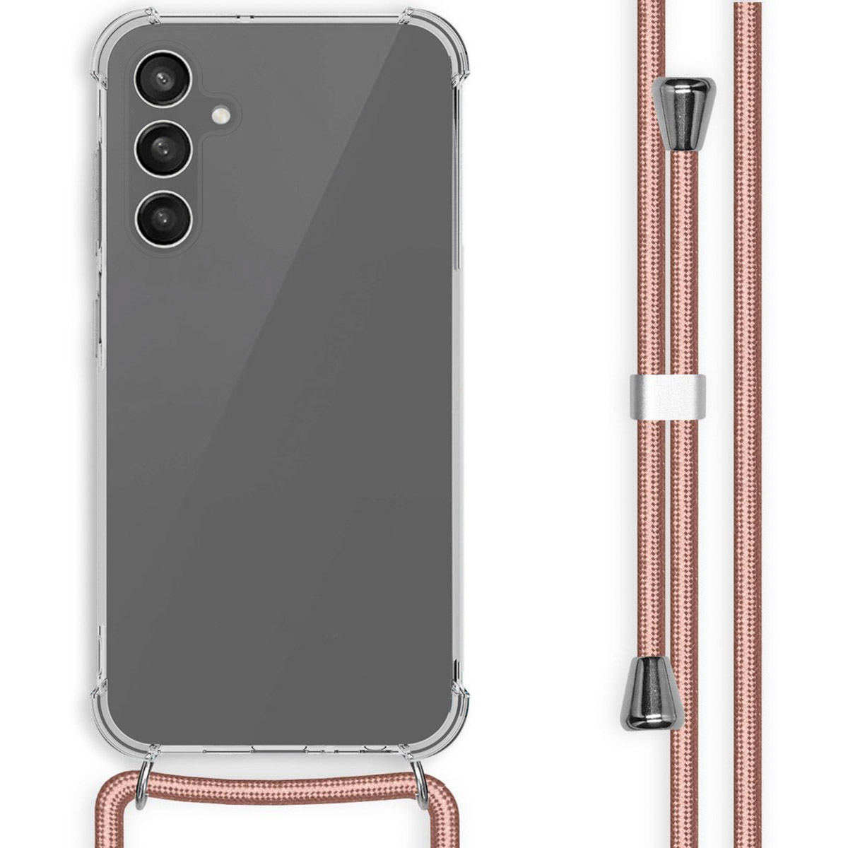 Coque transparente avec cordon. La coque a trois lentilles.
