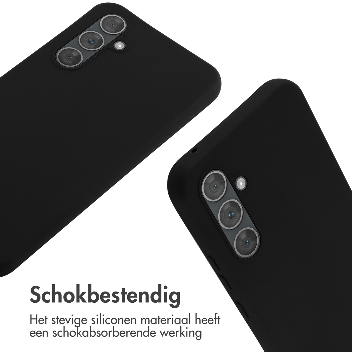 Twee zwarte telefoonhoesjes met camerasystemen op witte achtergrond.