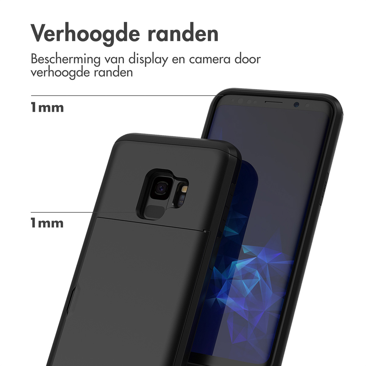 Coque de téléphone noire avec bords surélevés de 1 mm pour protéger l'écran.