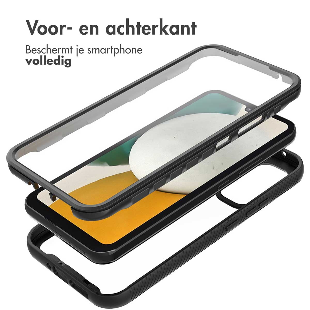 Vue éclatée d'une coque de téléphone transparente.