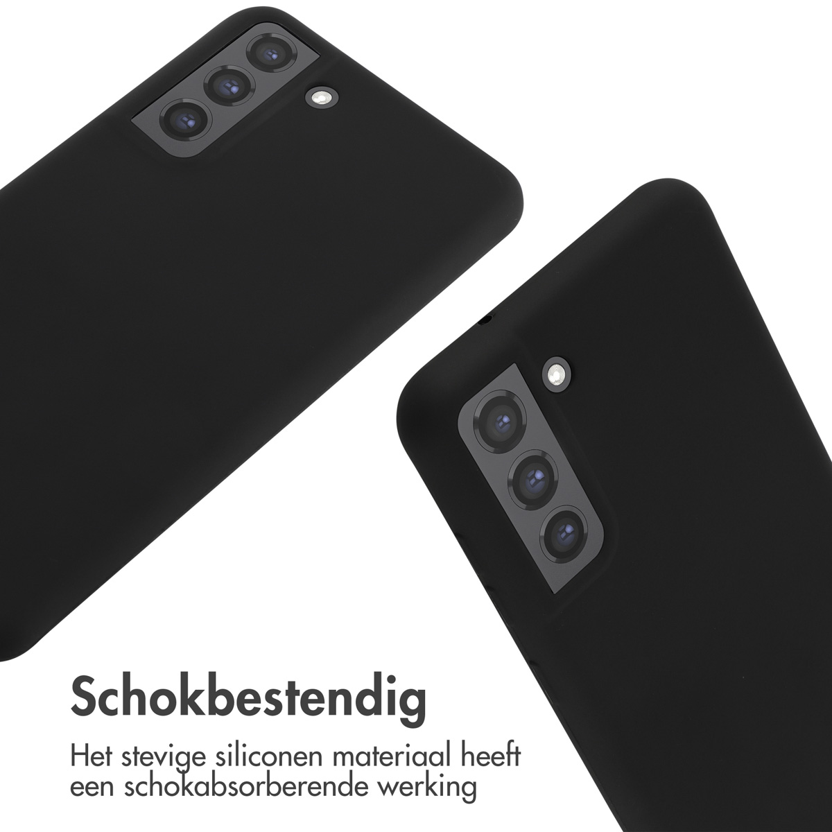Twee zwarte telefoonhoesjes met camerasystemen op witte achtergrond.