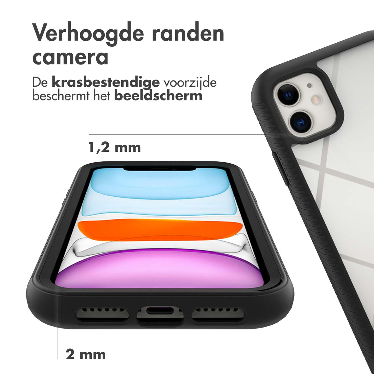 Custodia iPhone con bordi rialzati da 1,2 mm e 2 mm.