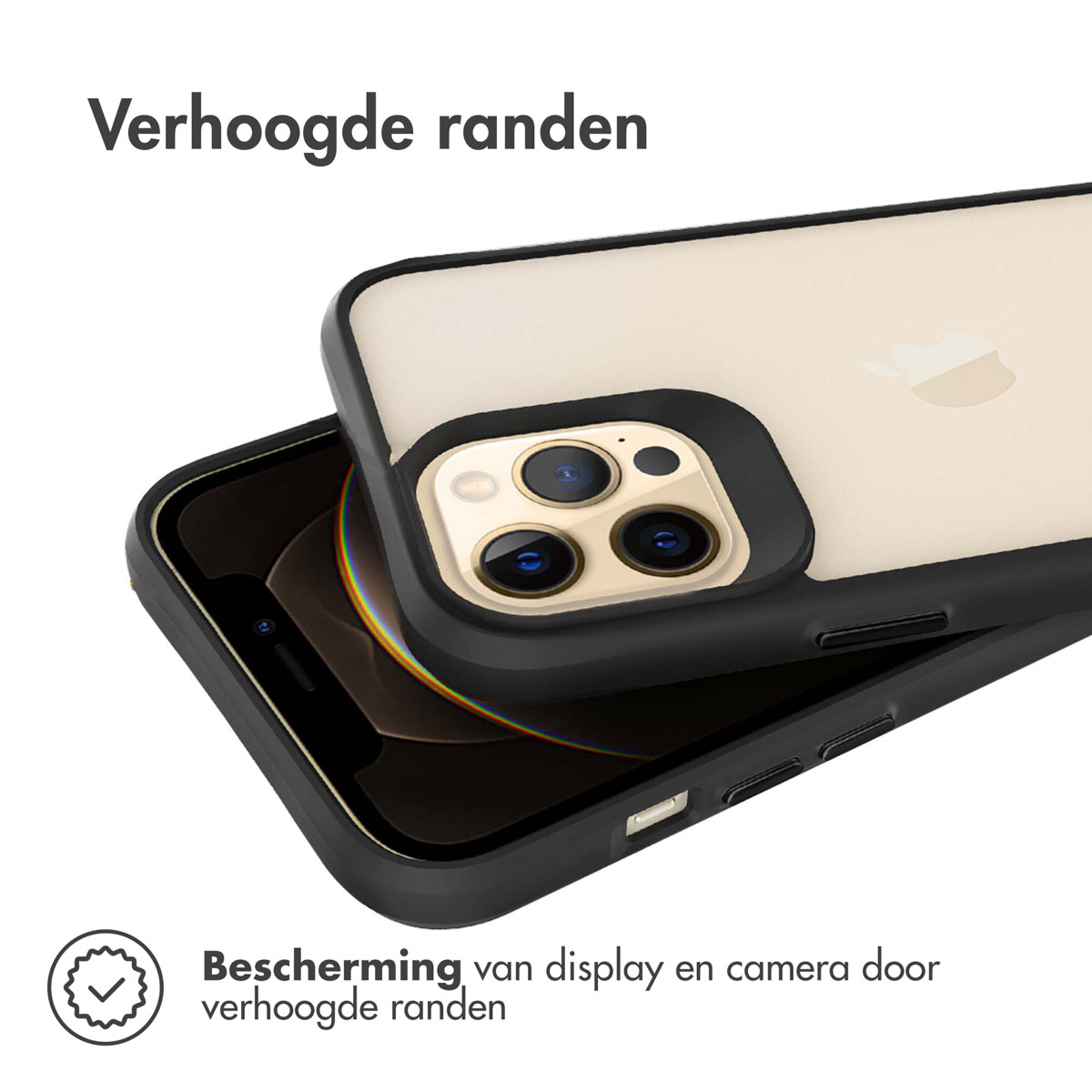 Black phone case with raised edges. Phone rests inside the case.
