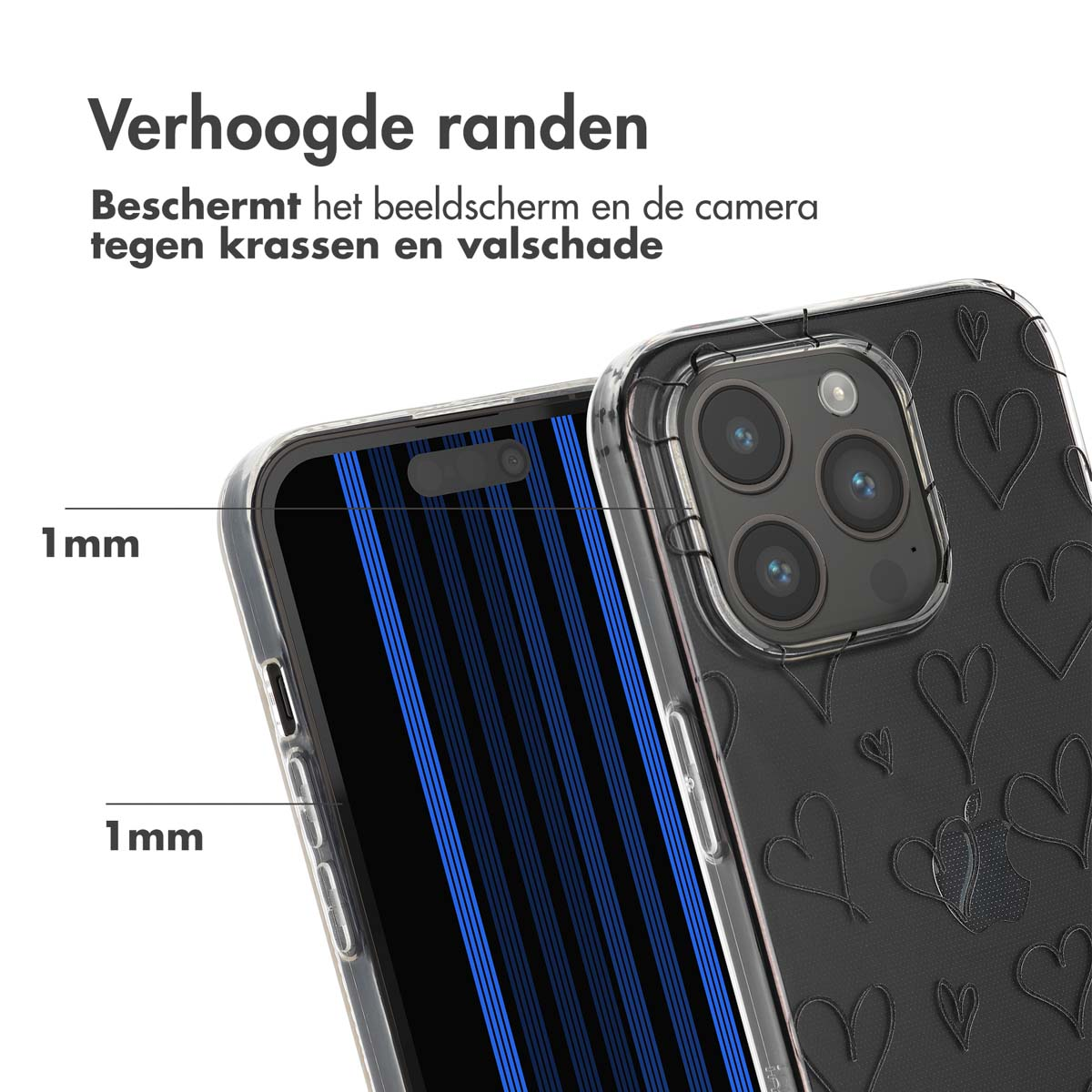 Telefoonhoes met verhoogde randen, 1 mm scherm- en camerabescherming.