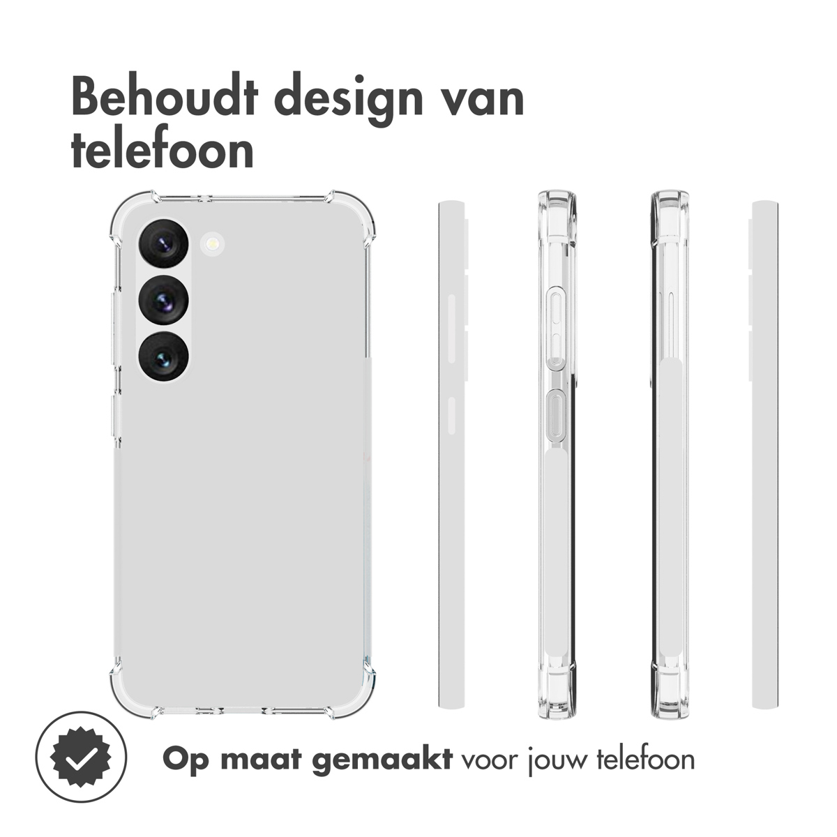Clear phone case showcasing a phone, the case is see-through. The design is well-fitted.