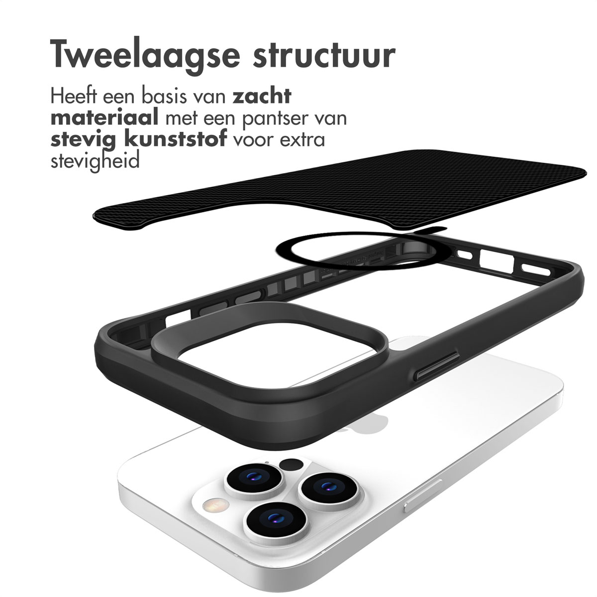 Tweeklaagse structuur: zachte basis met stevig kunststof pantser voor extra stevigheid.