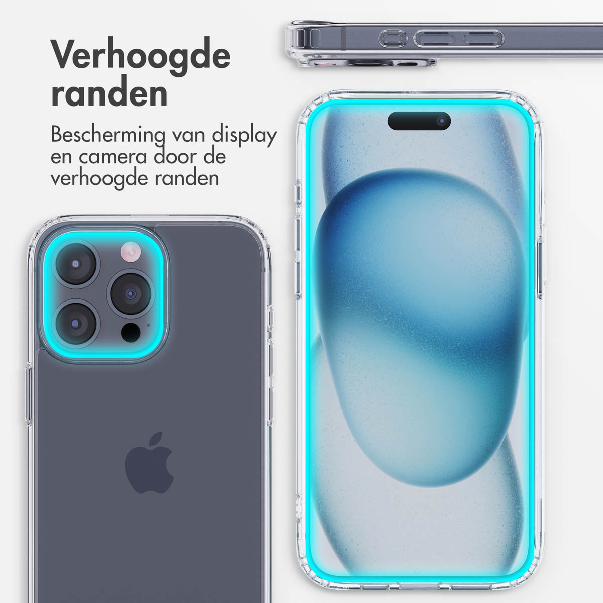 Coque de téléphone transparente avec bords surélevés pour protéger écran et appareil photo.