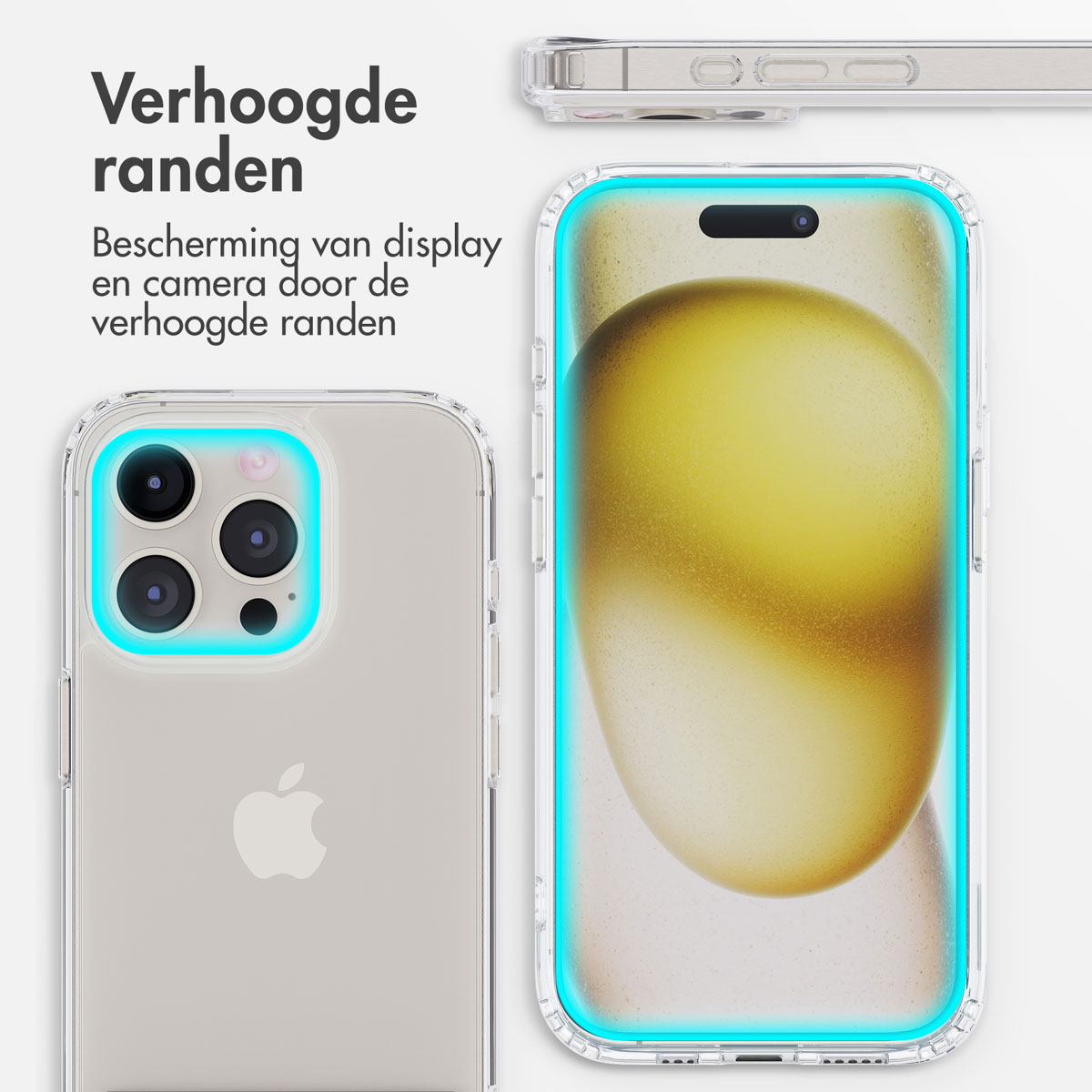Transparante hoes met verhoogde randen beschermt iPhone camera en scherm.