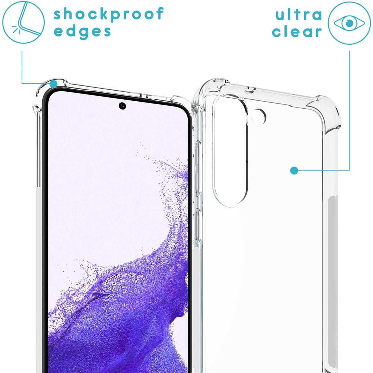Transparante telefoonhoes. De hoes heeft schokbestendige randen ter bescherming.