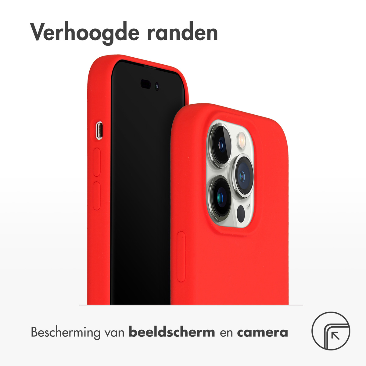 Rote Handyhülle mit einem Telefon darin. Die Hülle schützt den Bildschirm und die Kamera.