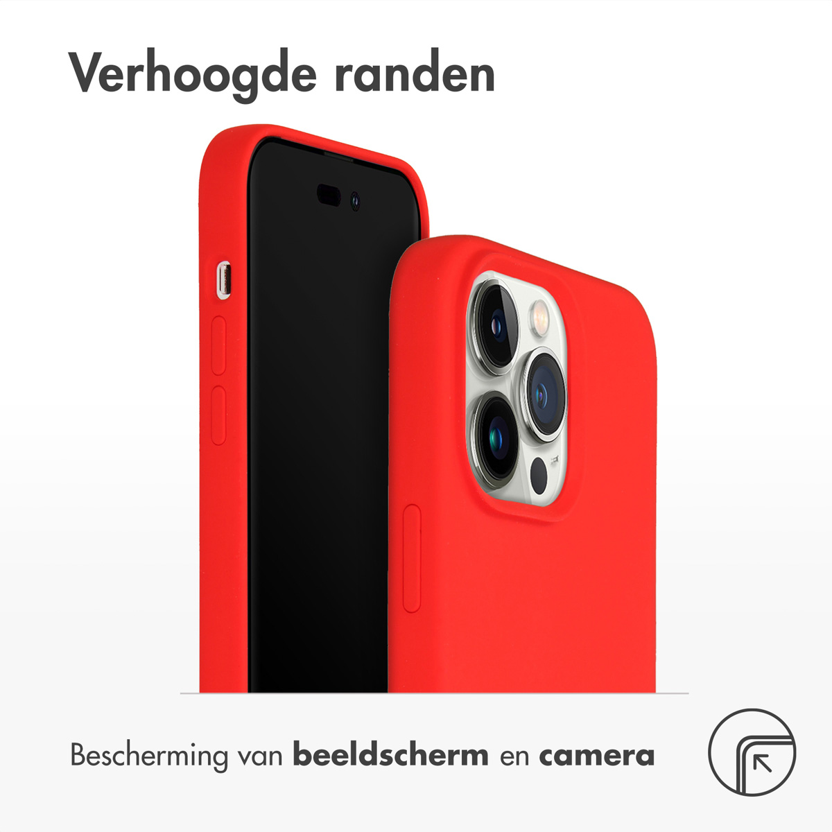 Due custodie rosse per telefono, una mostra le fotocamere, l'altra lo schermo.