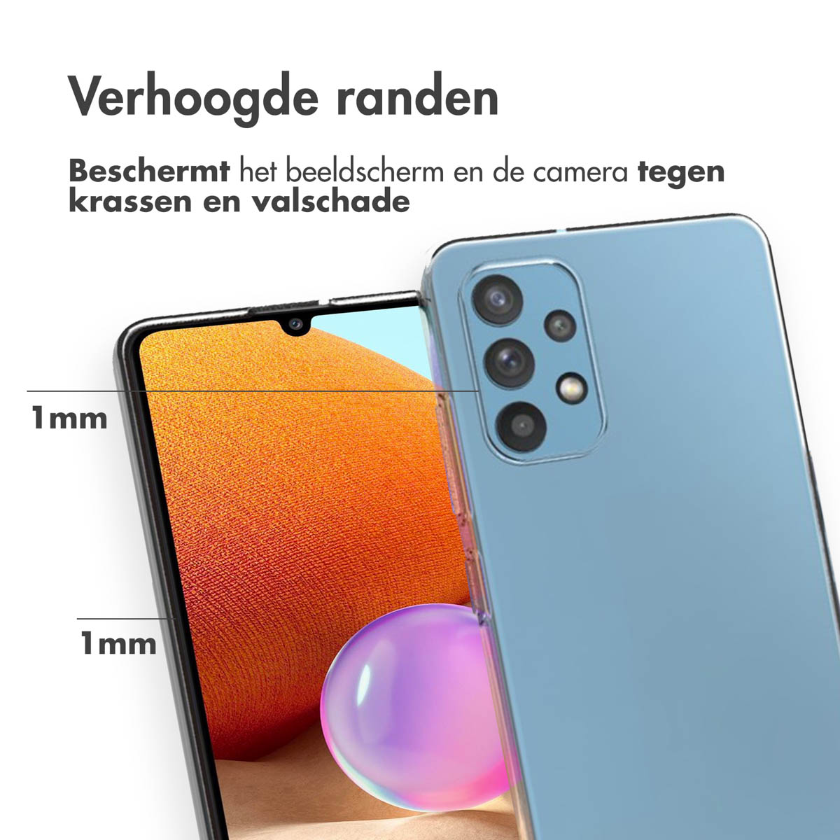Niebieskie etui na telefon z podniesionymi krawędziami chroni ekran i aparat.