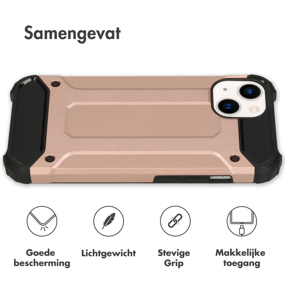 Una custodia per telefono color oro rosa con bordo nero e ritaglio.