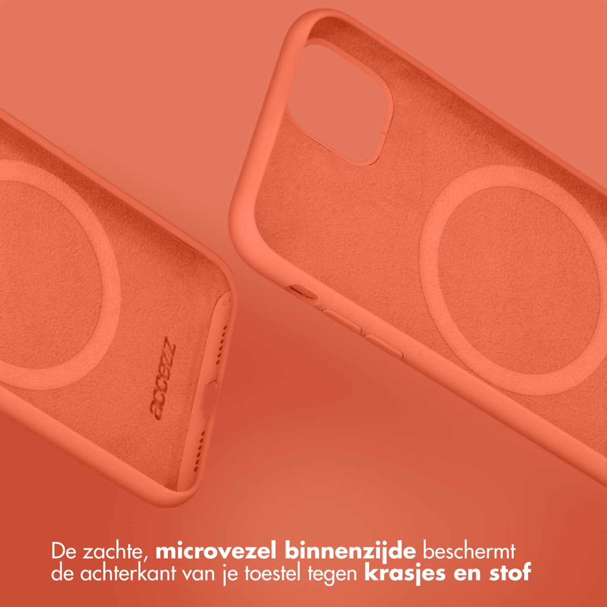 Zwei orangefarbene Handyhüllen mit weichem Mikrofaser-Innenraum. Die Hülle hat einen Ring zum Laden.