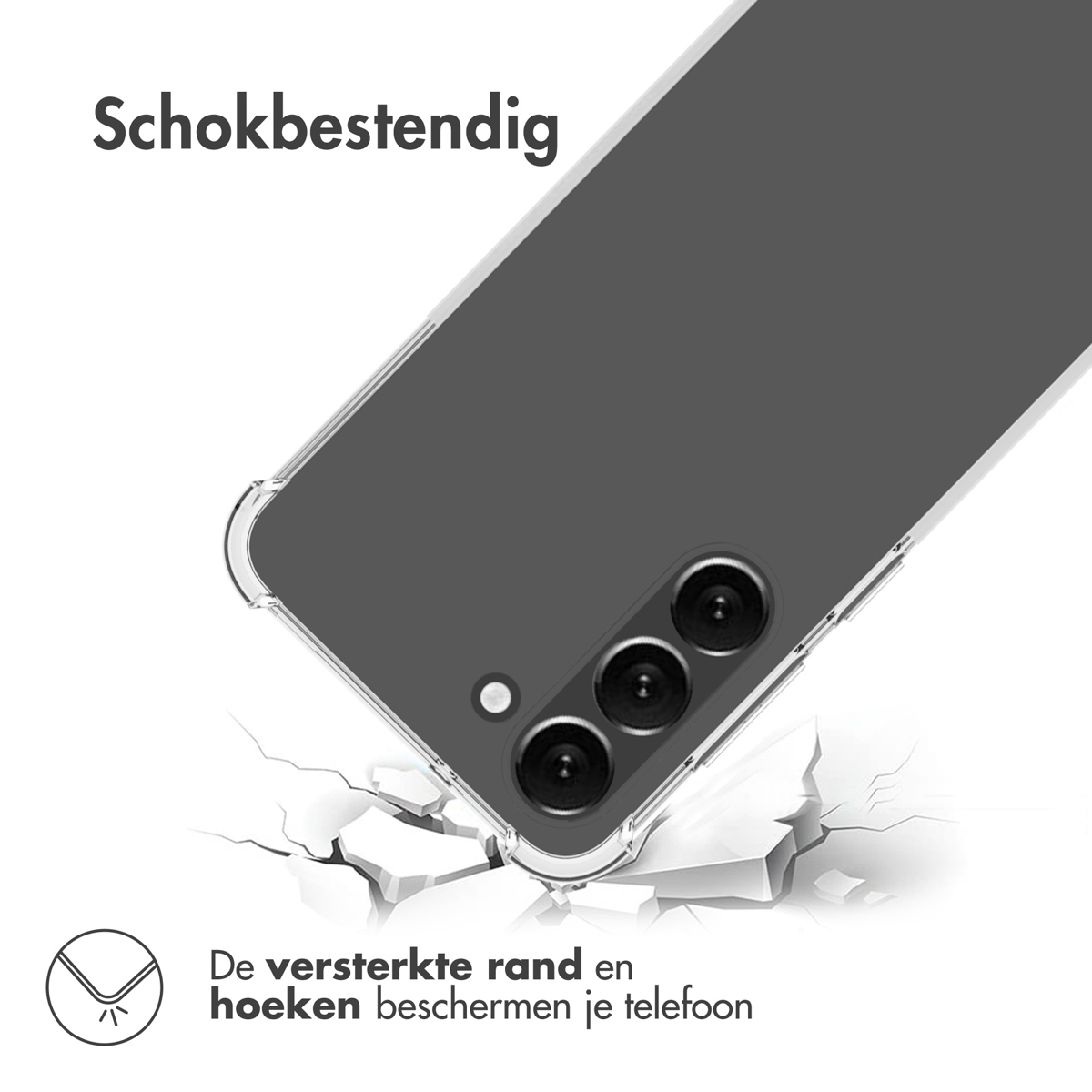 Schokbestendige telefoonhoes met verstevigde randen.