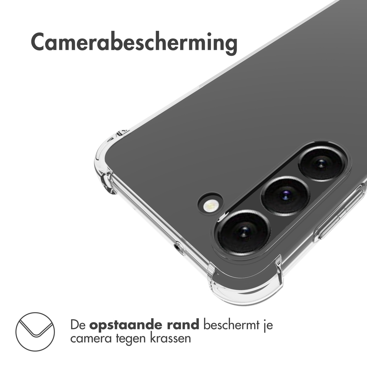 Telefoon met een doorzichtige hoes, met de camera. De hoes is transparant.