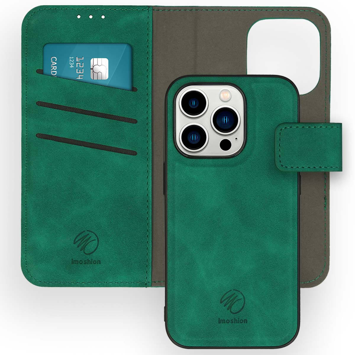 Groene telefoonhoes open, met kaart. Telefoon binnenin. Tekst: imoshion. Groen en bruin. Kaart getoond.