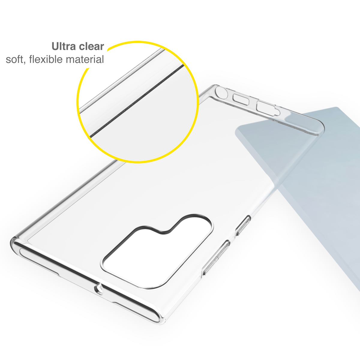 Coque de téléphone ultra transparente, souple et flexible avec zoom.