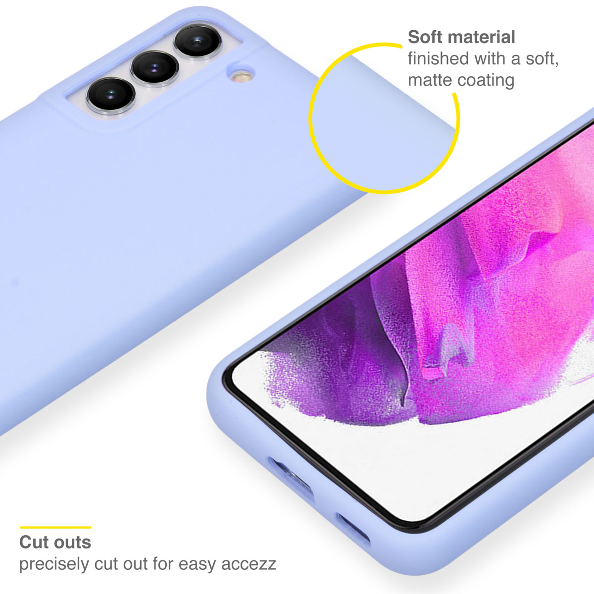A light blue phone case with precise cutouts and a soft matte finish.