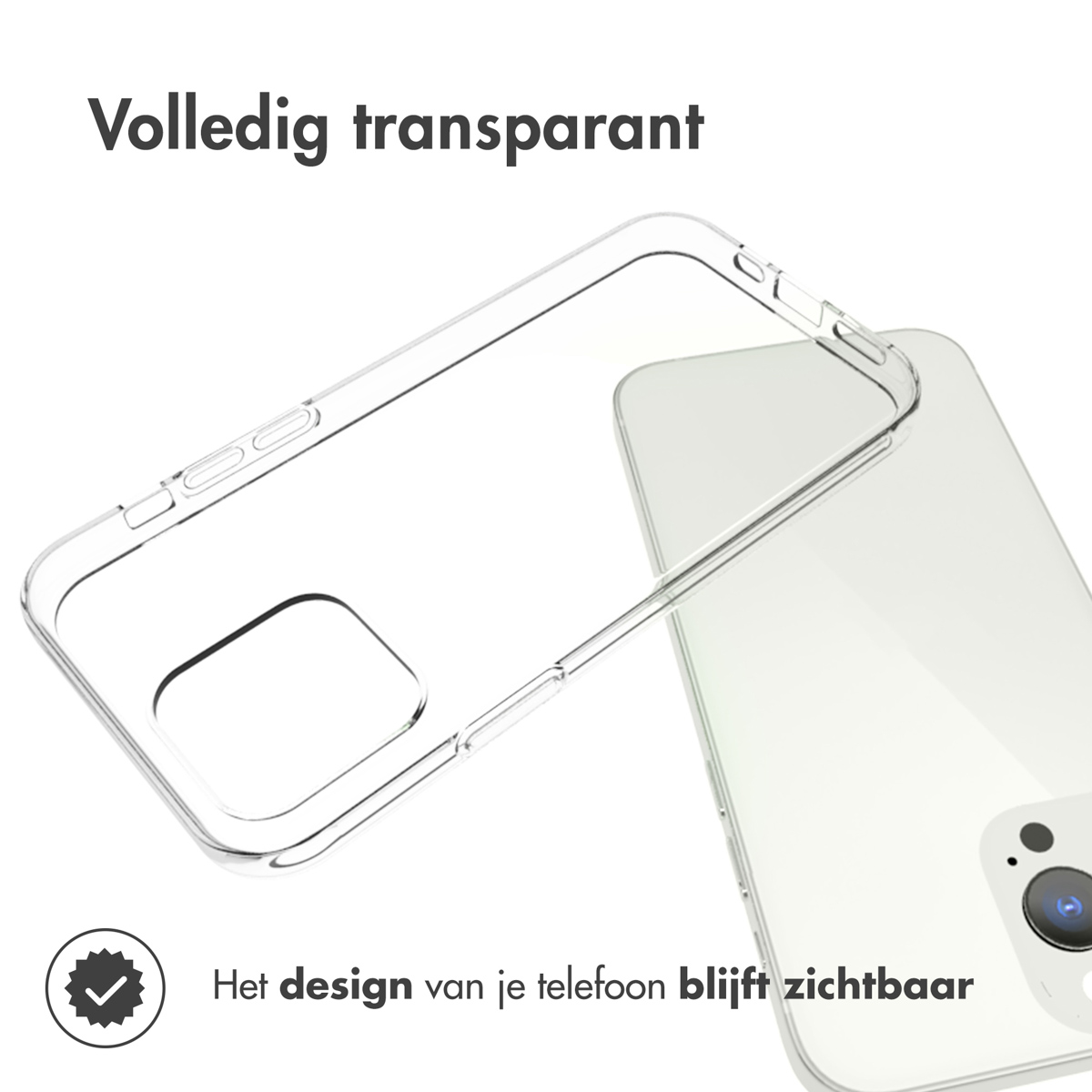 Una custodia trasparente su un telefono. La custodia e il telefono sono davanti a uno sfondo bianco.