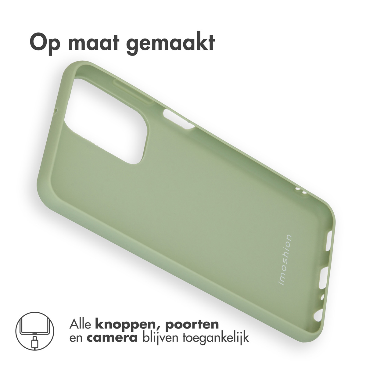 A light green phone case with cutouts for camera and ports.