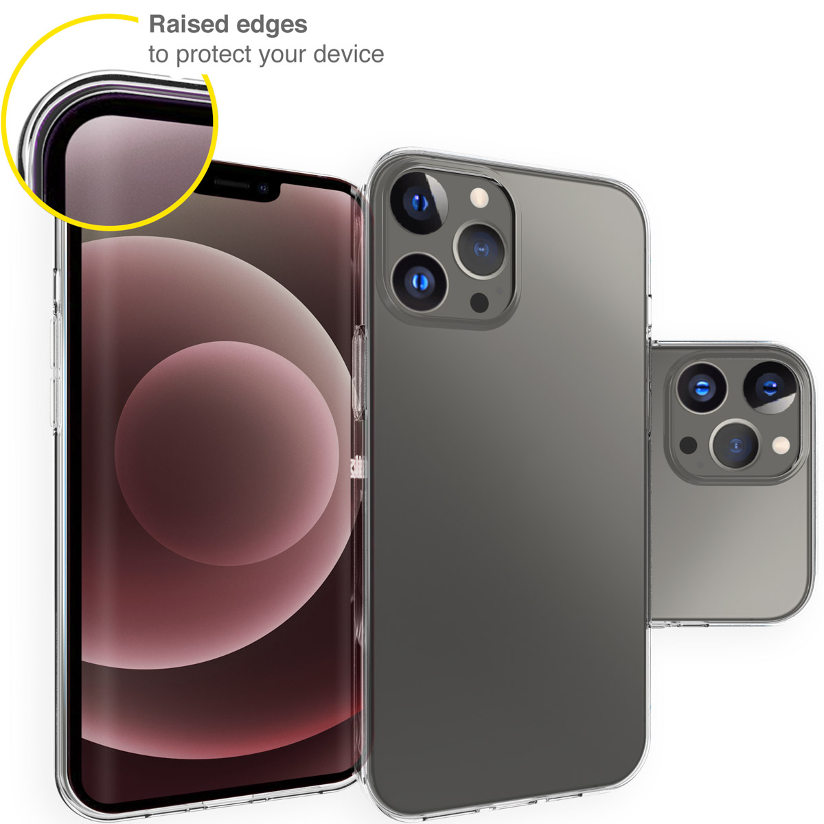 Telefoonhoesje met opstaande randen om het toestel te beschermen. Het scherm van de telefoon is zichtbaar.