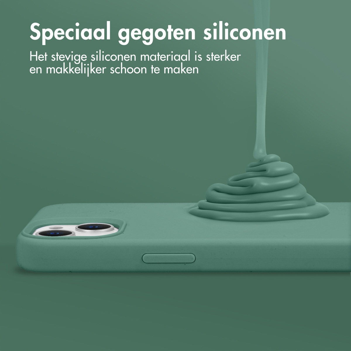 Silikon wird auf eine grüne Handyhülle gegossen, Nahaufnahme.