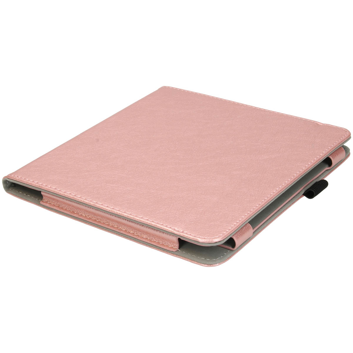 Een roségouden hoes voor tablet of e-reader, met stikseldetails.