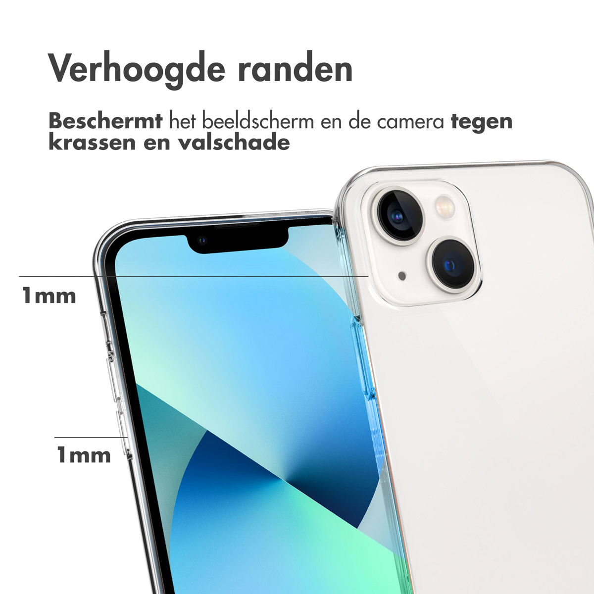 Nahaufnahme eines Telefons mit transparenter Hülle, die das Design und den Bildschirm zeigt.