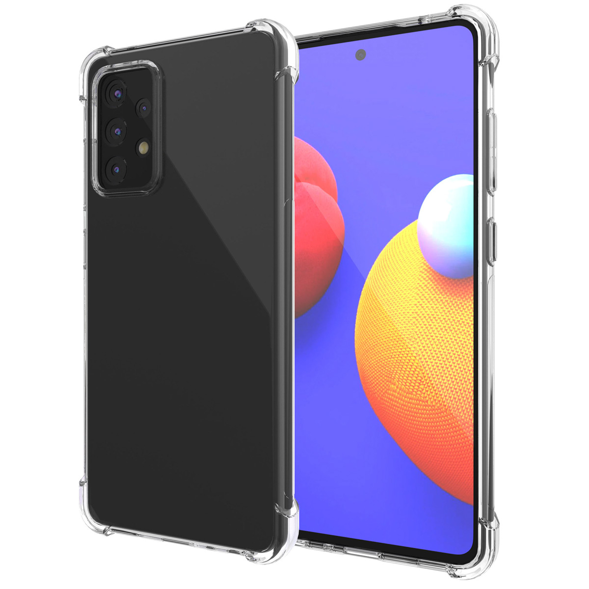 Coque de téléphone noire avec un pare-chocs transparent. Le téléphone est visible et possède un pare-chocs transparent.