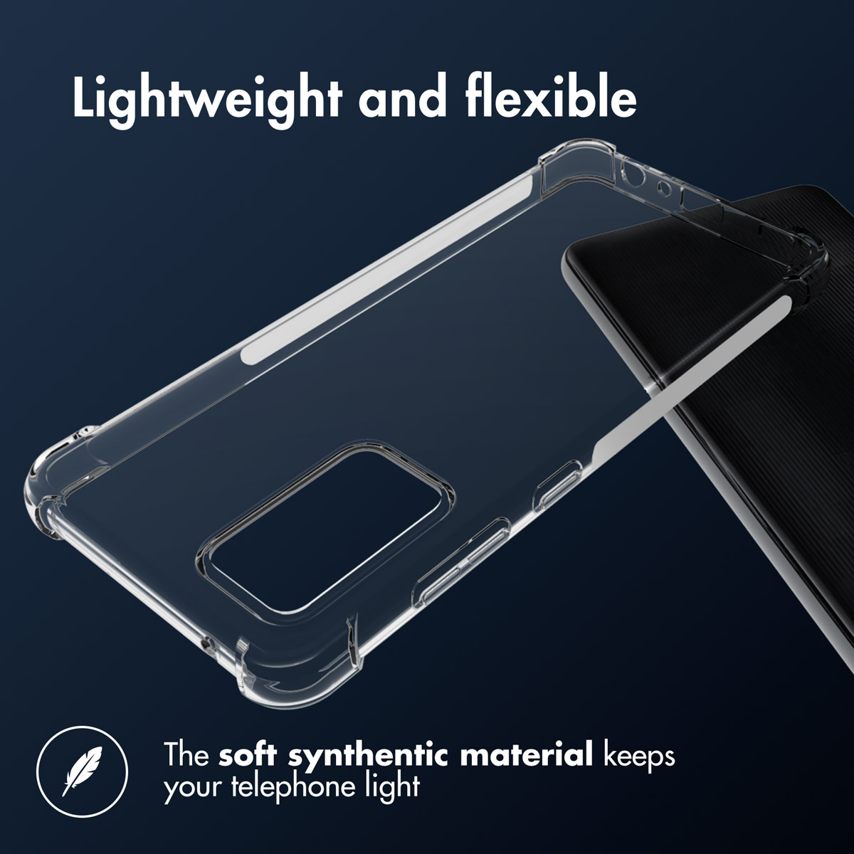 Coque transparente sur un téléphone noir. La coque est transparente et le téléphone est noir.