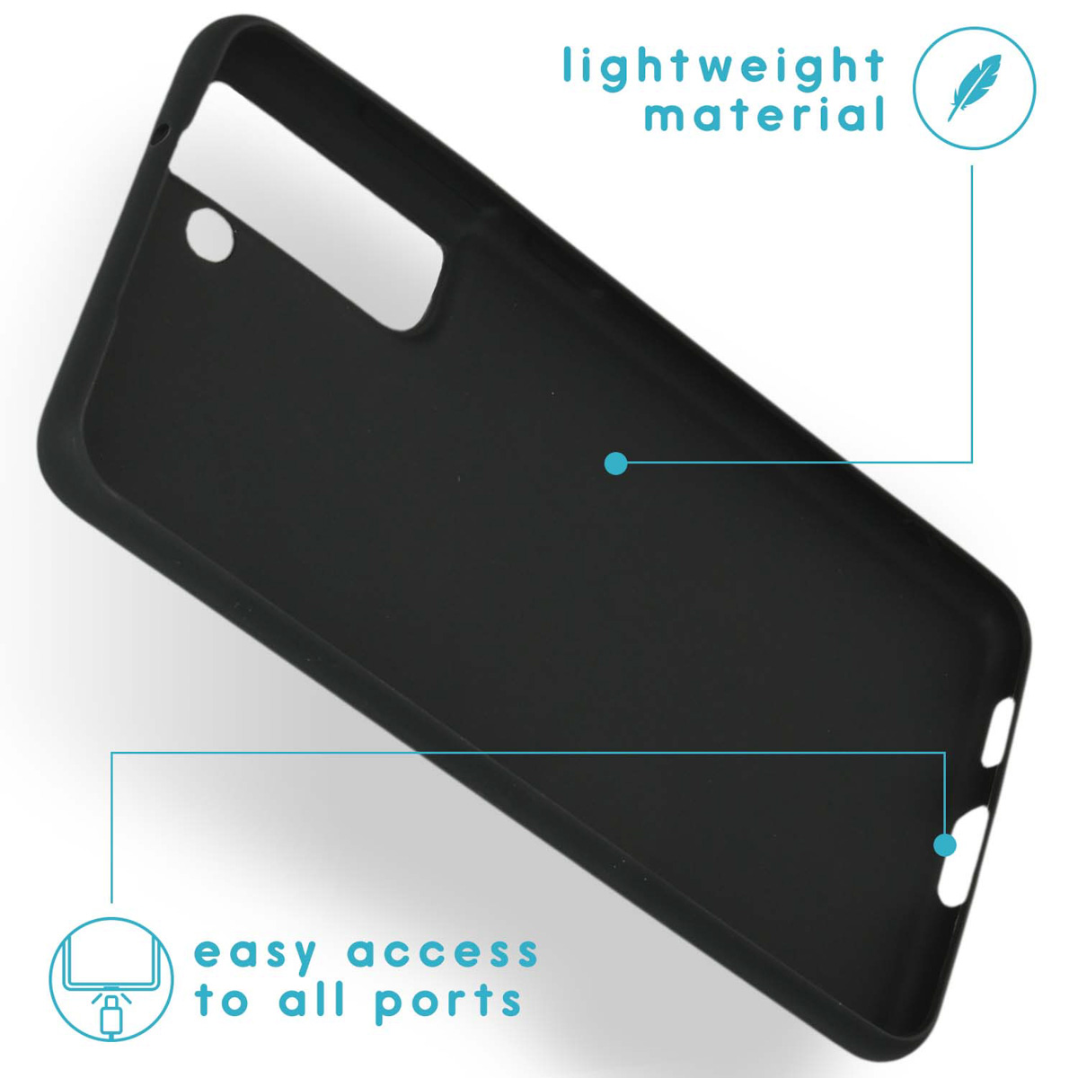Black phone case with easy access to ports. The phone is not visible.