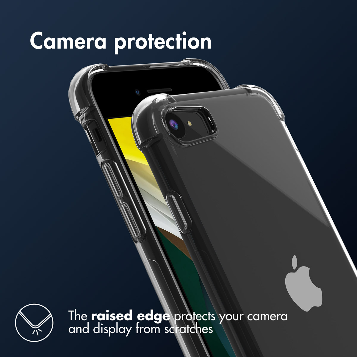 Transparante telefoonhoes, camerabescherming, opstaande rand beschermt camera.