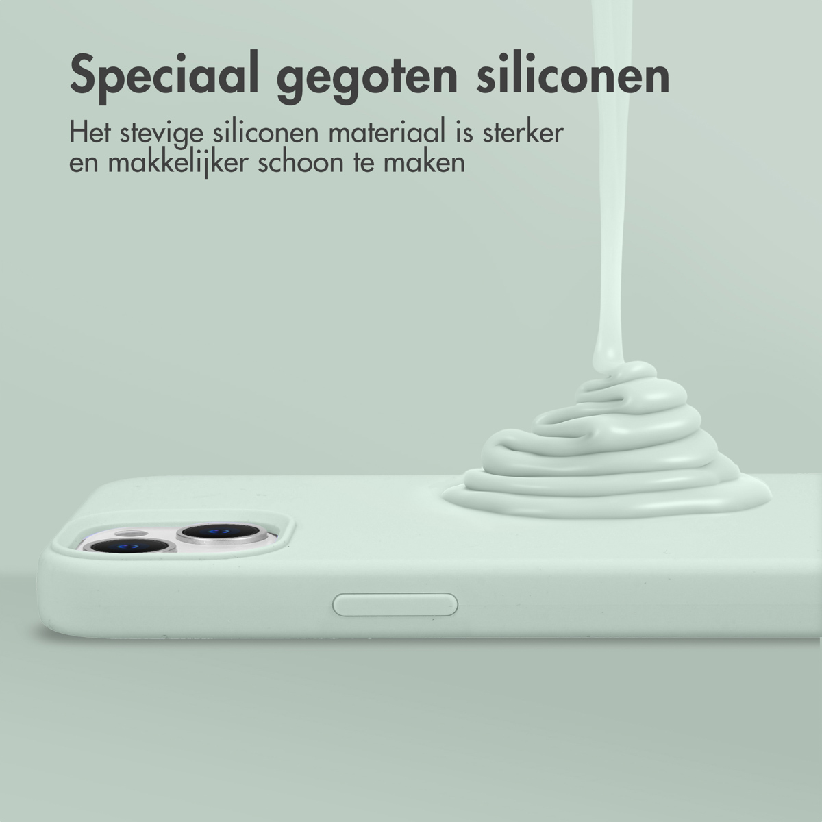 Silicone bianco versato su una custodia per telefono con le parole silicone appositamente modellato.