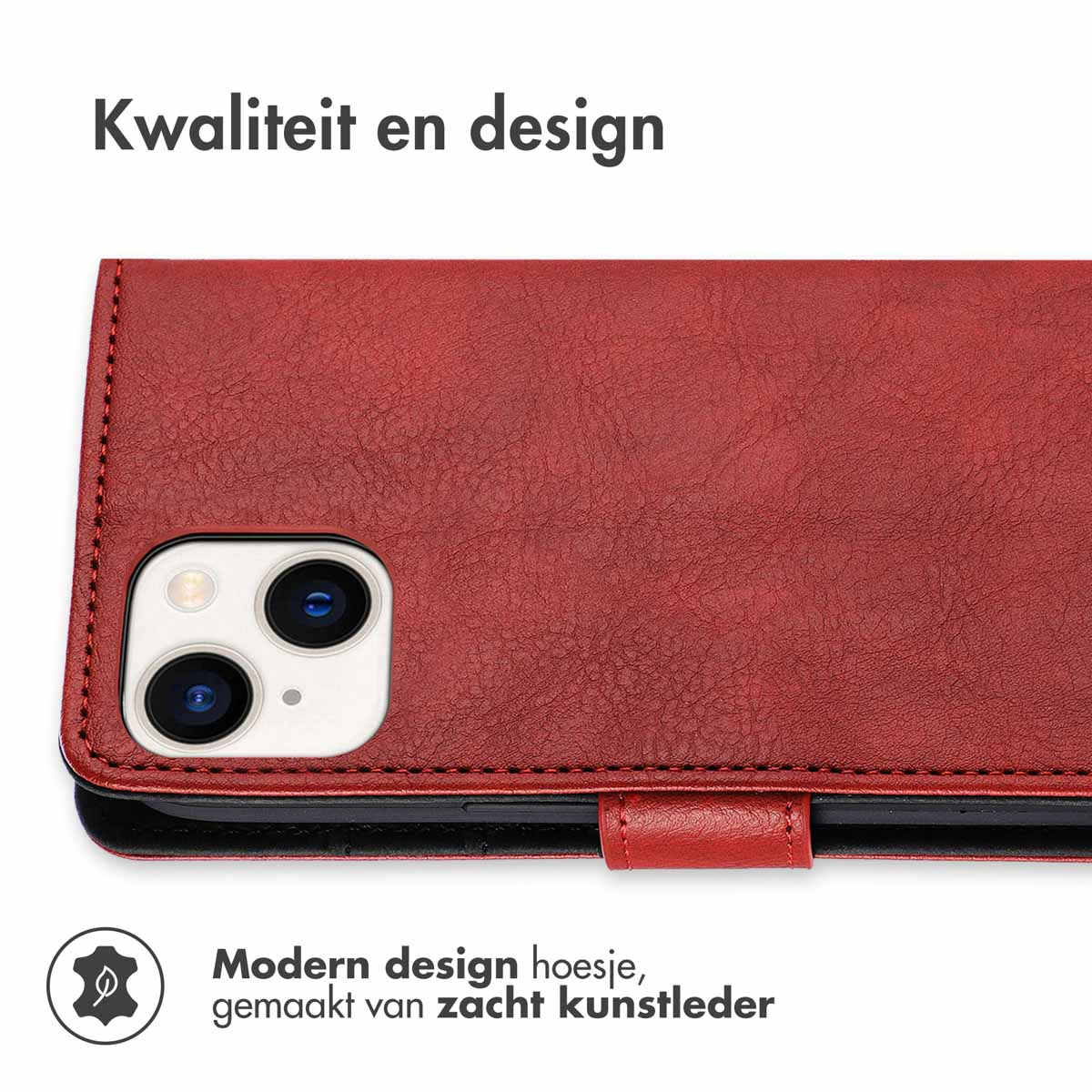 Rood leren telefoonhoesje met cameragat. Kwaliteit en design.