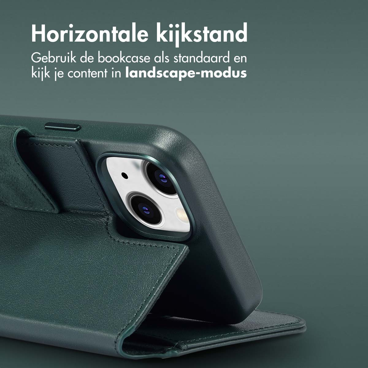 ACCEZZ Leather Bookcase 2-in-1 metallo Cover per Apple iPhone 14, Verde scuro