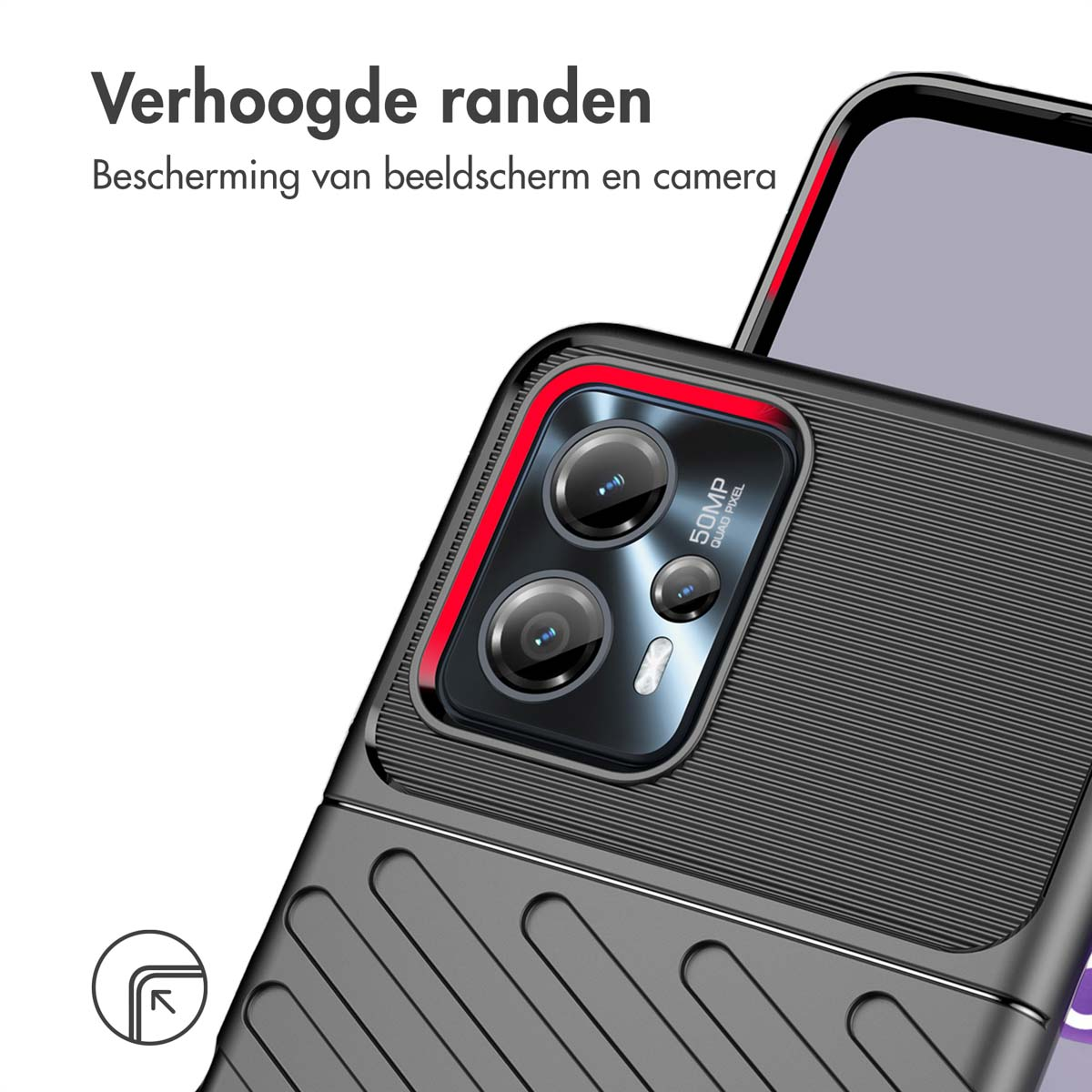 Coque de téléphone noire avec bords surélevés et module caméra.