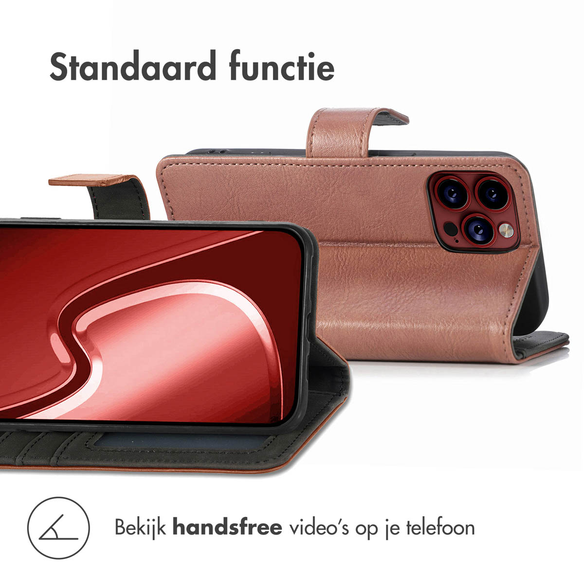 Coque de téléphone rose, ouverte pour montrer l'écran. Une coque fermée est derrière.