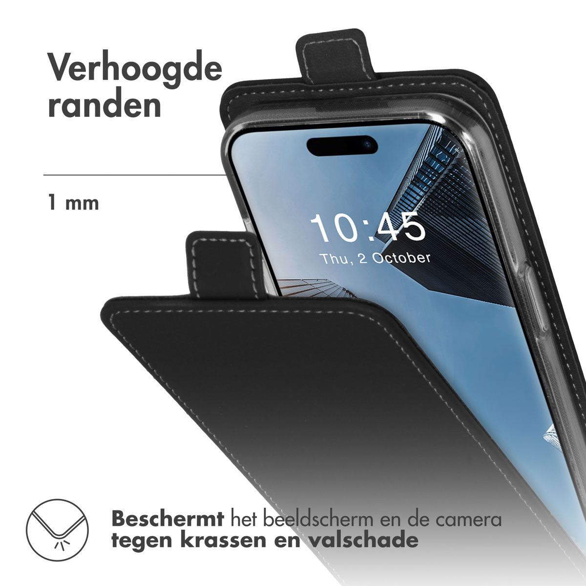 Custodia nera per telefono con bordi rialzati di 1 mm. Protegge schermo.