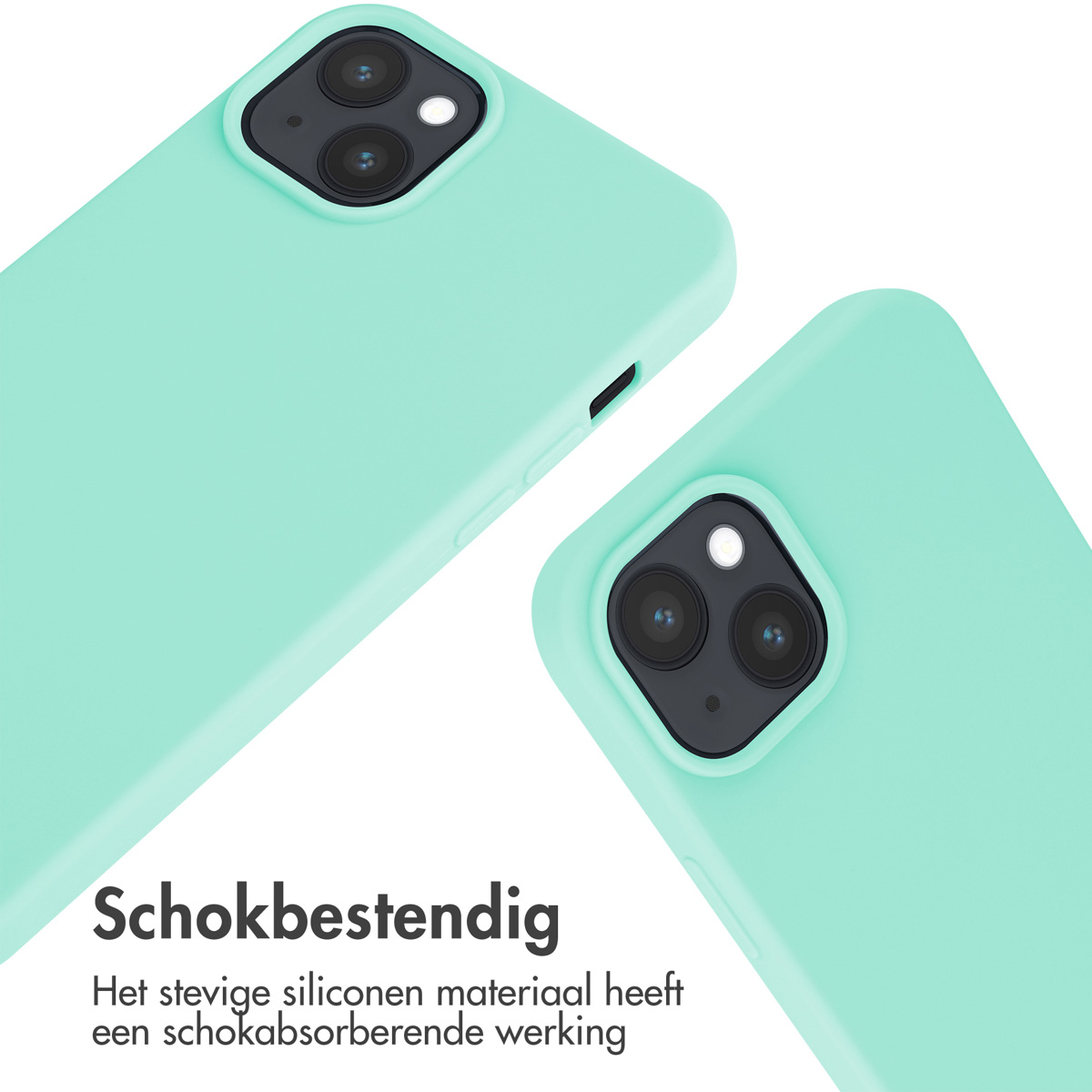 Deux coques de téléphone bleu sarcelle avec systèmes de caméra sur fond blanc.