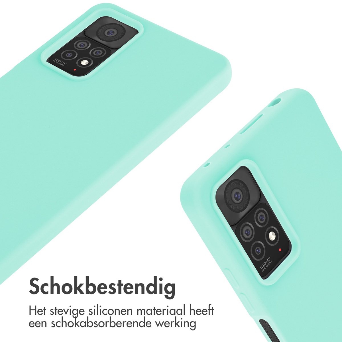 Due custodie per telefono verde menta con ritaglio fotocamera su sfondo bianco.