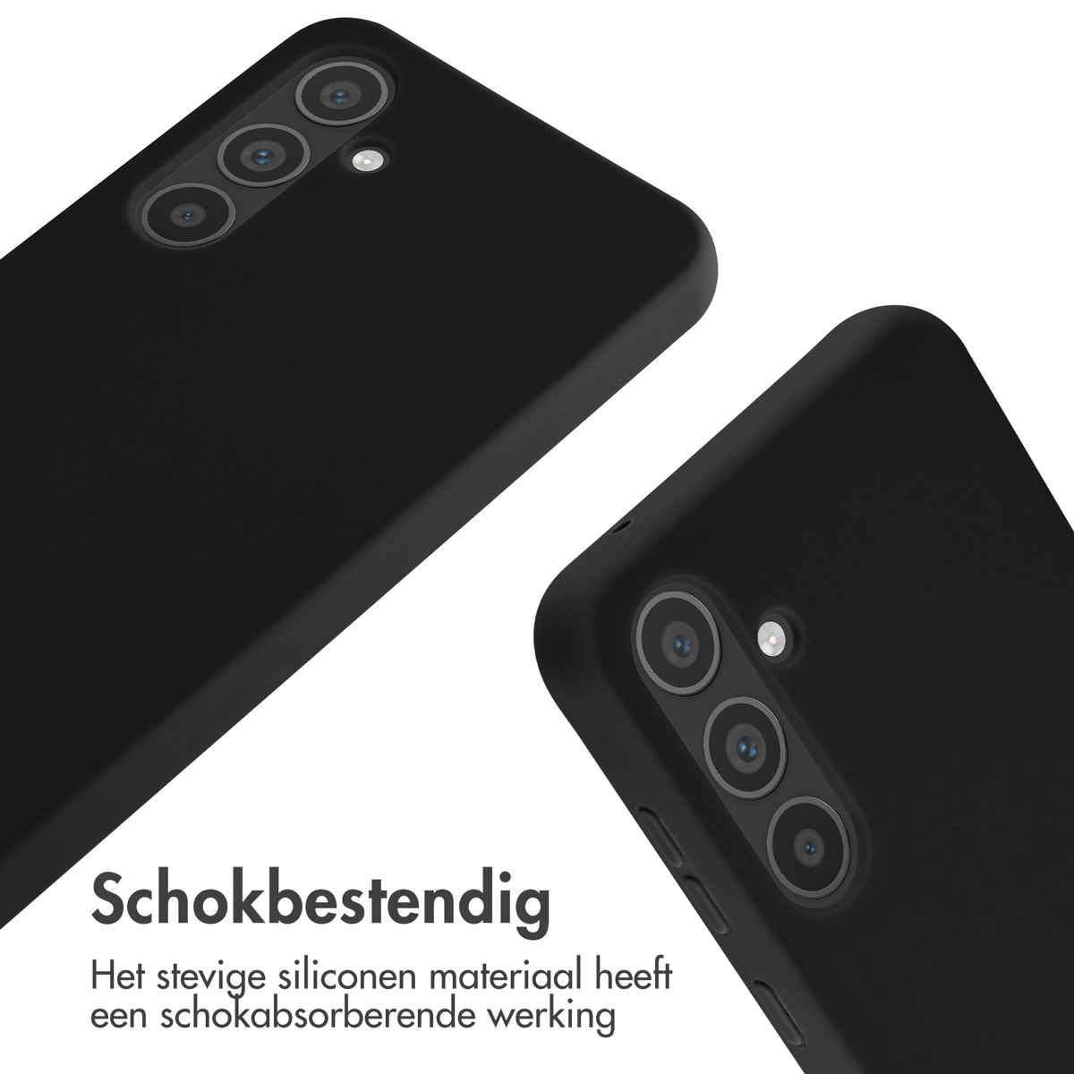 Deux coques de téléphone noires avec trois objectifs de caméra sur fond blanc.