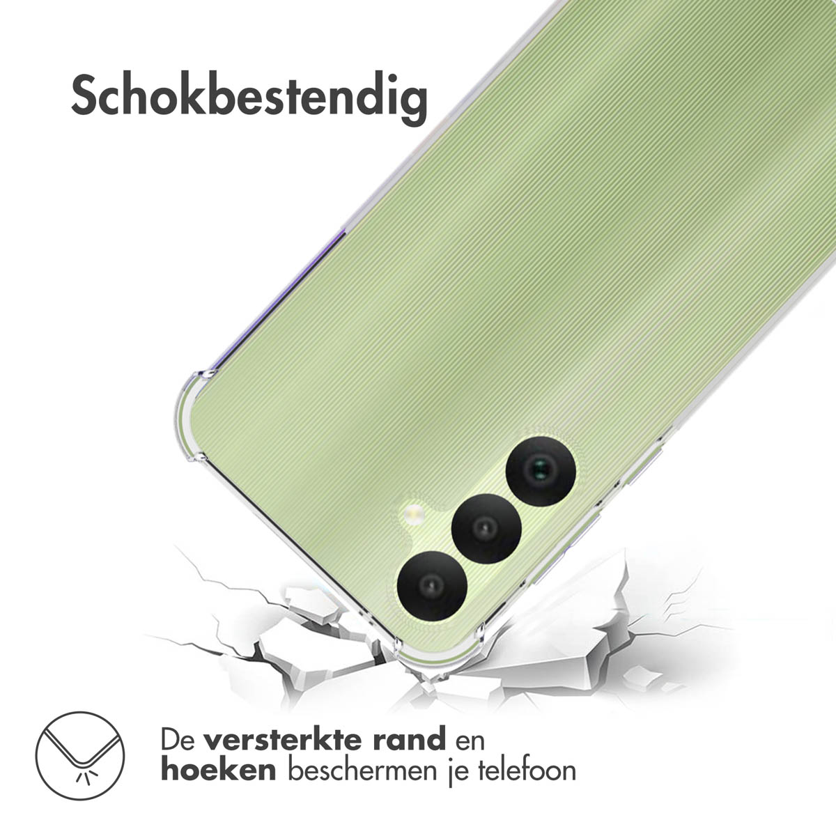 Coque verte, impact surface fissurée. Téléphone avec trois caméras.
