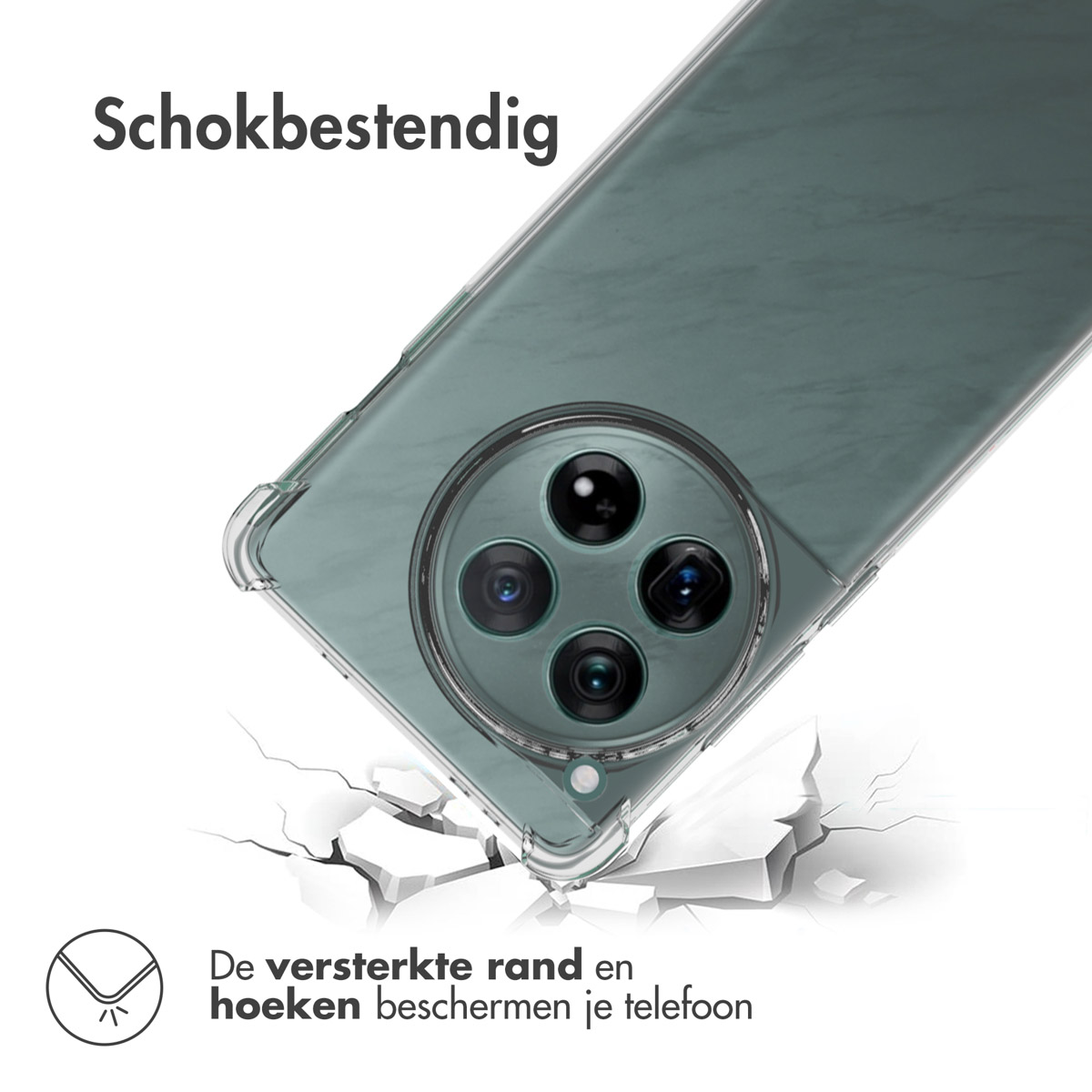 Une coque de téléphone transparente se casse avec le téléphone à l'intérieur. La coque tombe.