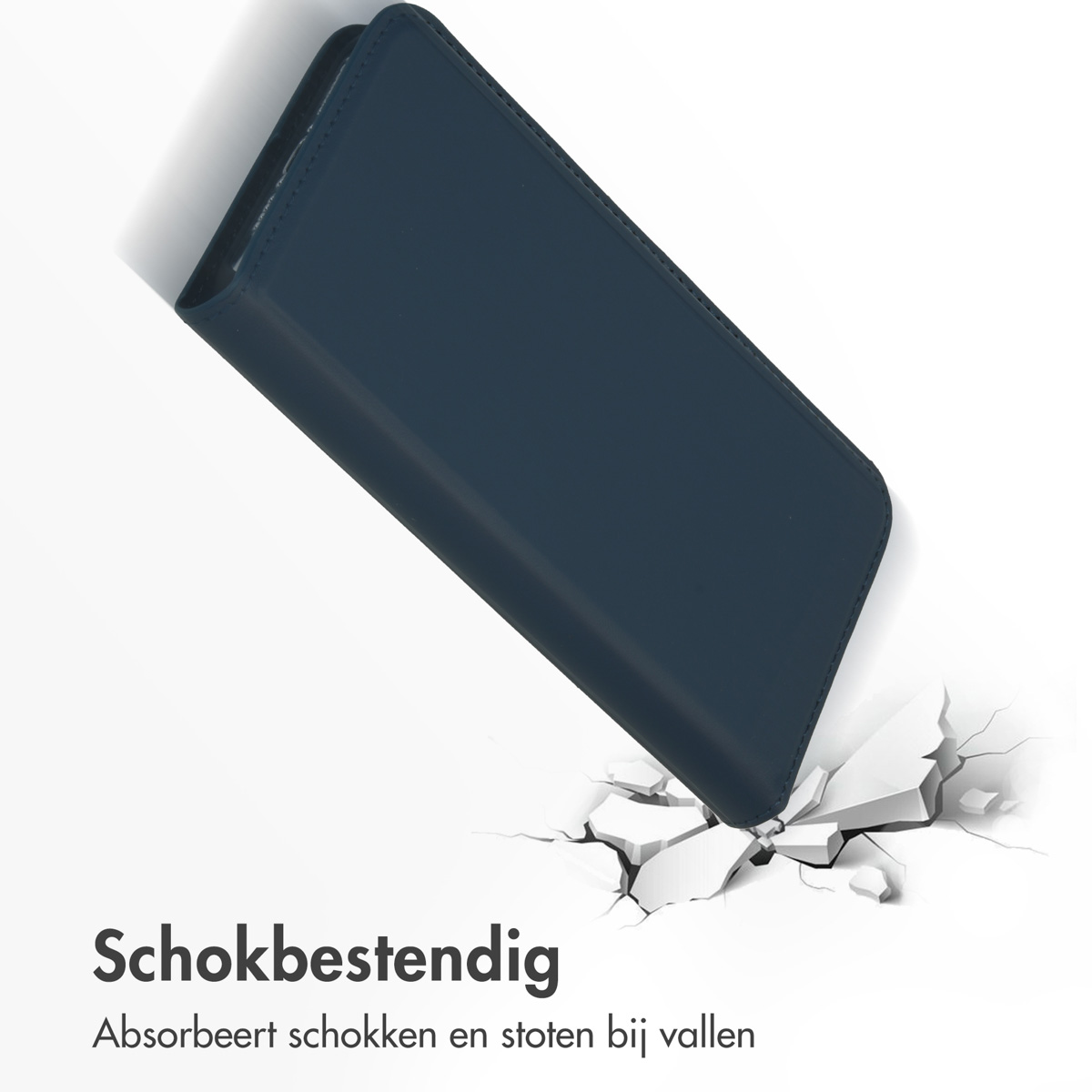 Coque avec un téléphone sur le point de tomber. Sol blanc avec fissures.