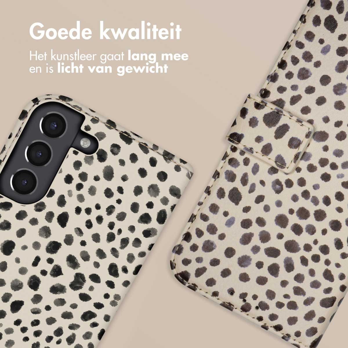 Telefoonhoes met luipaardprint en camera-opening. Hoge kwaliteit.