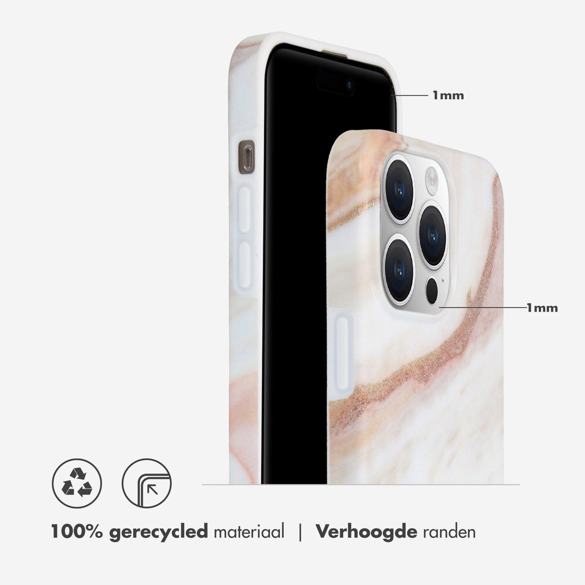Custodia per telefono effetto marmo con bordi rialzati da 1 mm e protezione fotocamera da 1 mm.