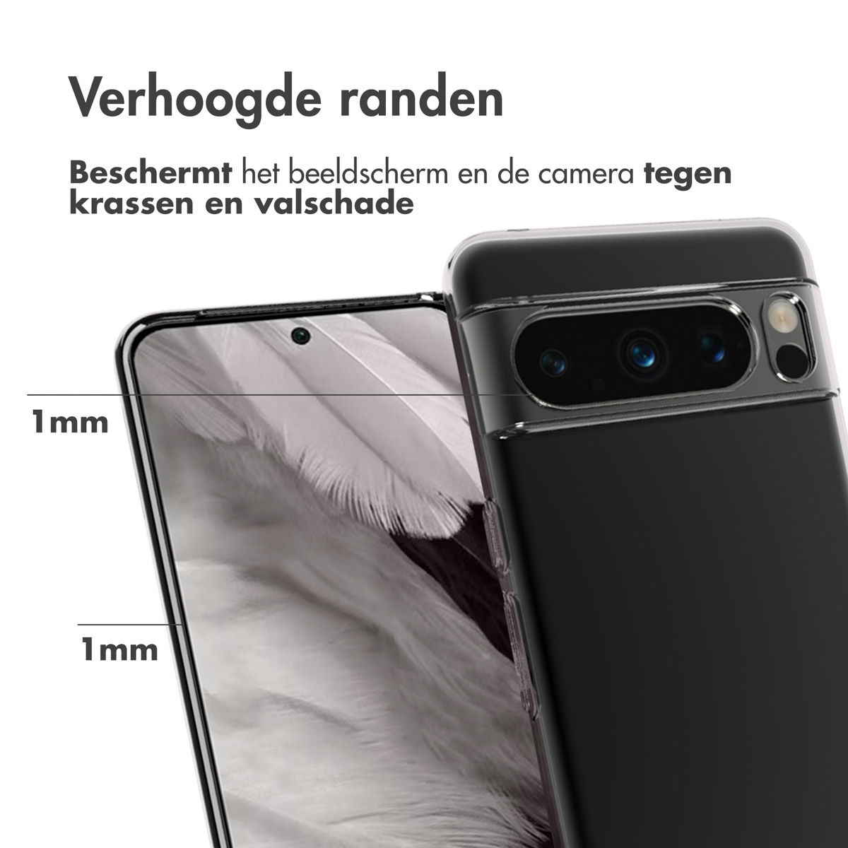 Zwarte telefoonhoes met een zwarte telefoon, met verhoogde randen.