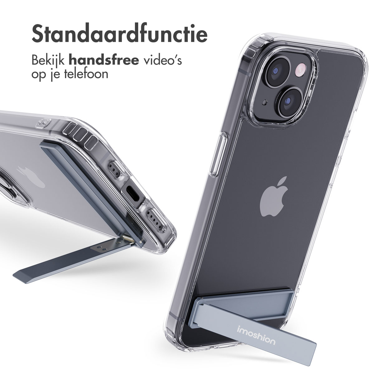 Coque de téléphone transparente avec support intégré.